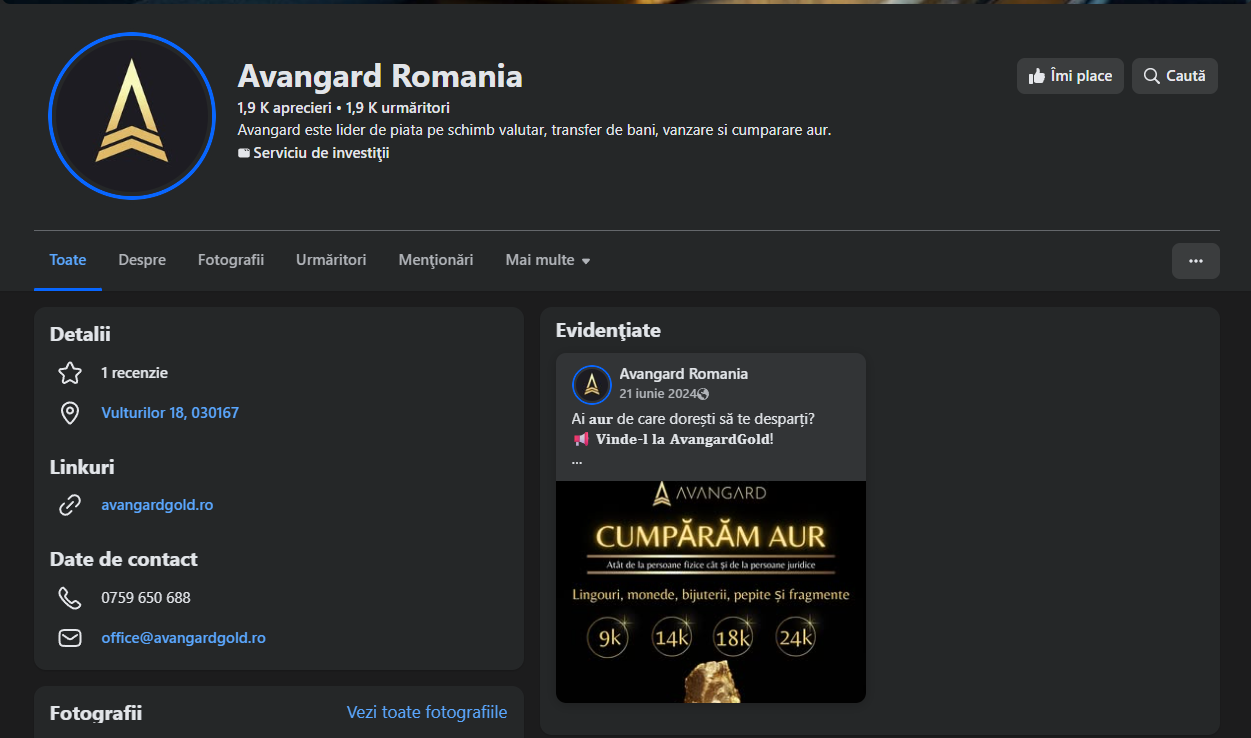Avangard România Facebook